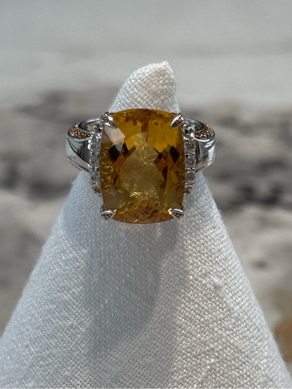Citrine-Style Cushion Ring in Yellow on Sterling Silver